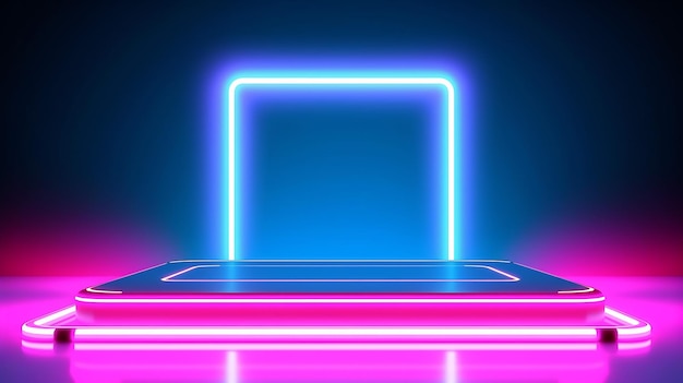 Empty neon stage for product replacement with futuristic generative AI