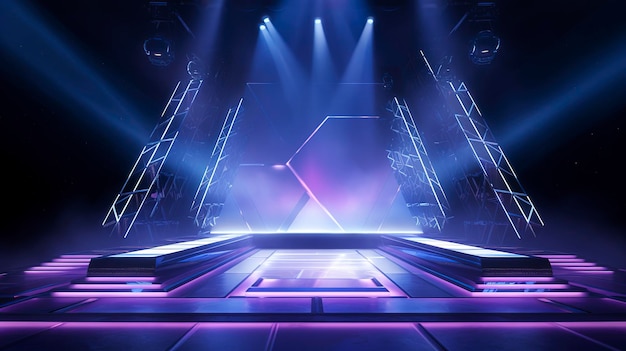 Empty neon stage for show rays spotlights neon Generation AI
