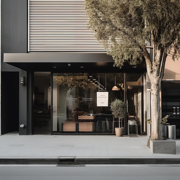 An empty neutral colored corner store front