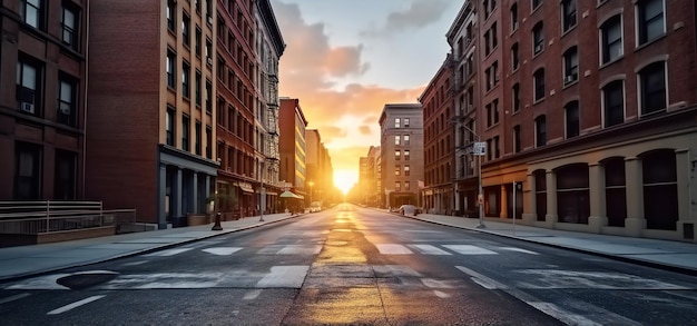 Foto strada vuota di new york al tramonto