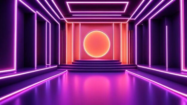 empty night club interior with glowing neon panels peach abstract futuristic background