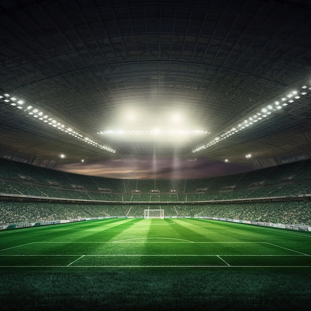 Empty night grand football soccer arena in the lights Brazilian soccer playerAi generated