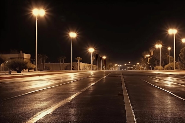 Empty night road AI Generated