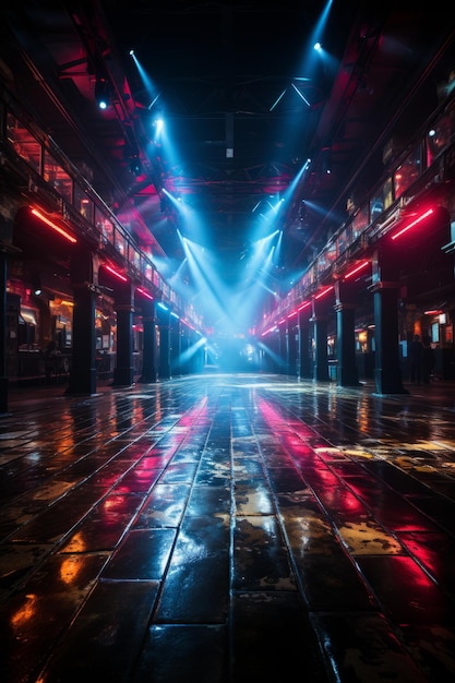 Empty nightclub stage with vibrant lighting suggesting the energy Generative AI