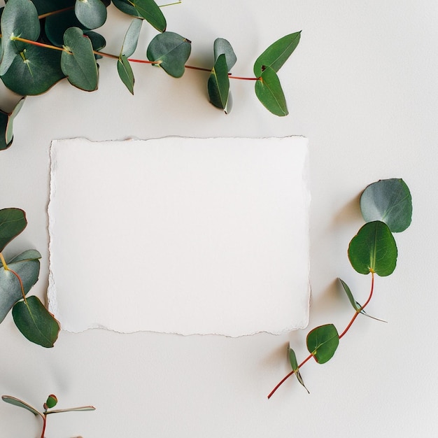 empty note with minimal eucalyptus leaves