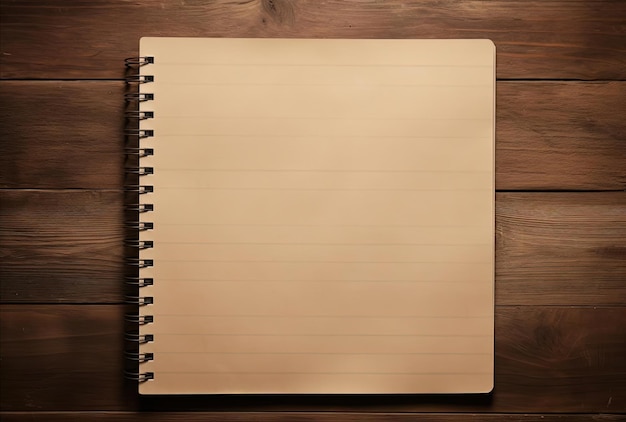 an empty notebook paper in a wooden table in the style of minimal retouching