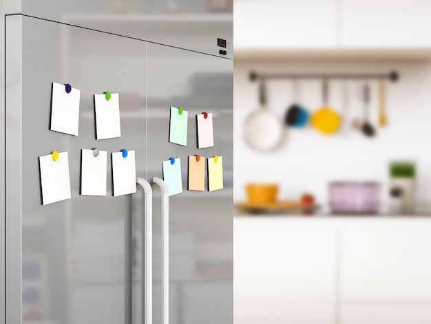 empty notes with fridge magnets on refrigerator door