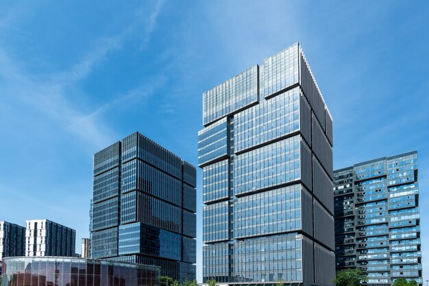 Photo empty office buildings in a financial center