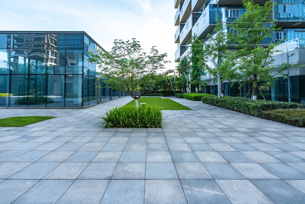 Empty office buildings in a financial center