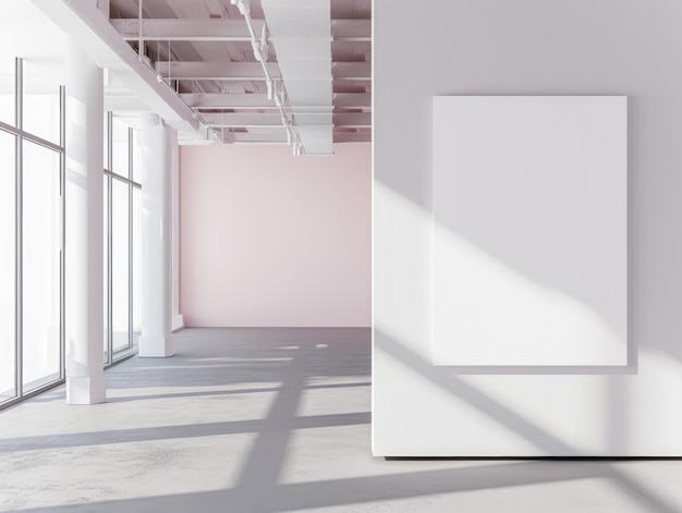 Empty office interior room with concrete walls and a blank banner on the wall Ai generative illustration