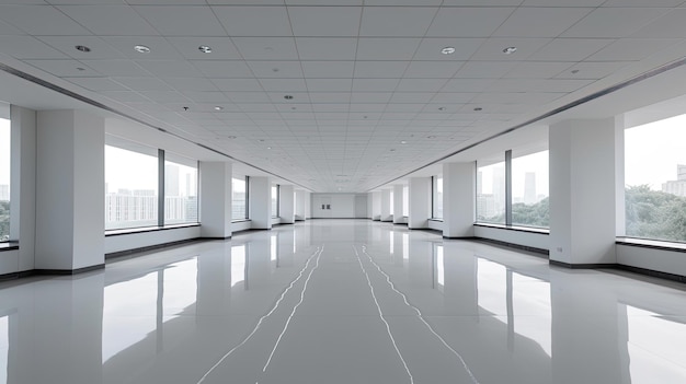 빈 사무실 흰색과 회색의 미니멀한 현대적인 디자인의 현대적인 기업 개방형 사무실 Generative Ai