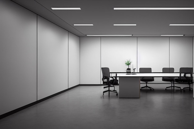 Photo empty office room with a mock grey wall chair and table for your logo office room with floor wall