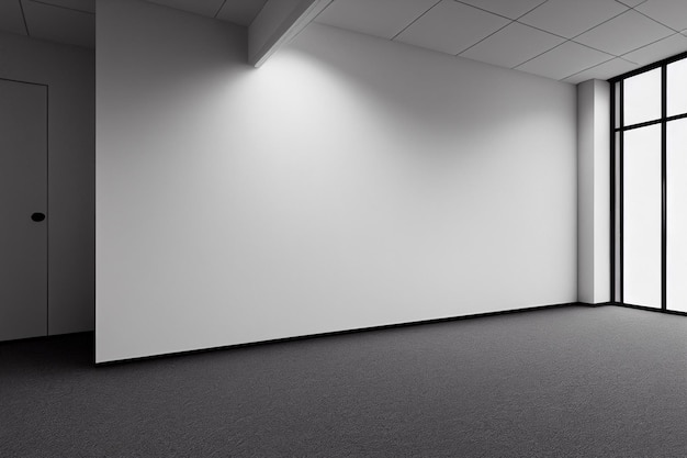 Foto stanza dell'ufficio vuota con una sedia da parete bianca finta e un tavolo per il tuo logo stanza dell'ufficio con parete a pavimento