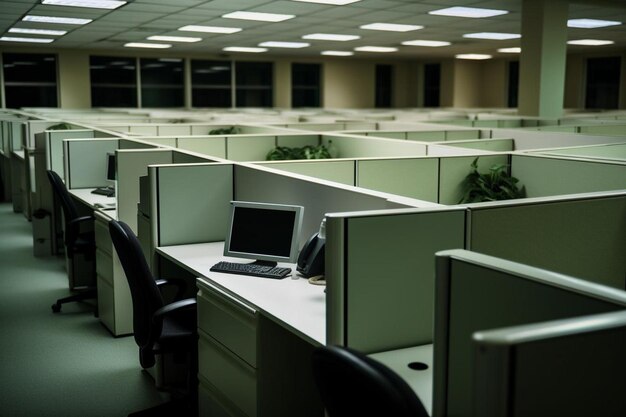 Foto un ufficio vuoto con un computer e un monitor sulla scrivania