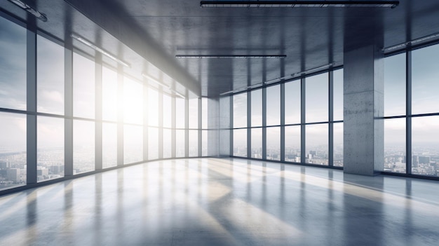 Empty office with a view of the city below