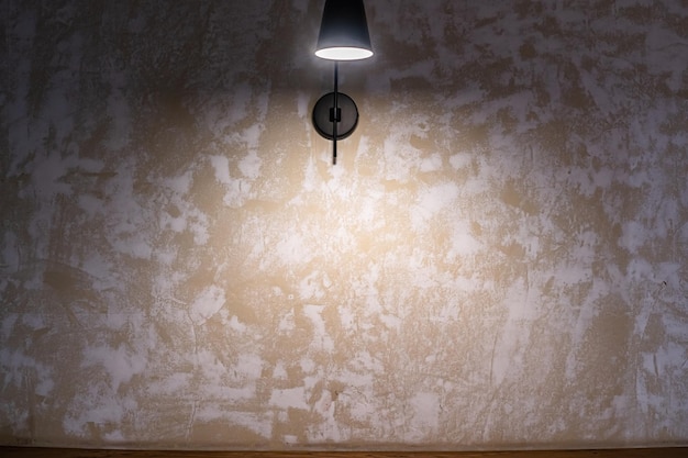 Empty old Grey cement free space background Wall Room interiors Studio texture with ceiling lamp