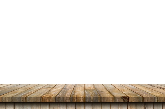 Empty old wood table on isolate white background and display montage with copy space for product