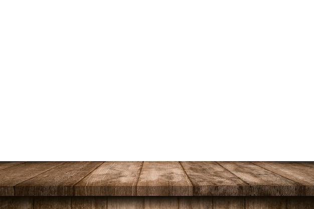 Empty old wood table on isolate white background and display montage with copy space for product