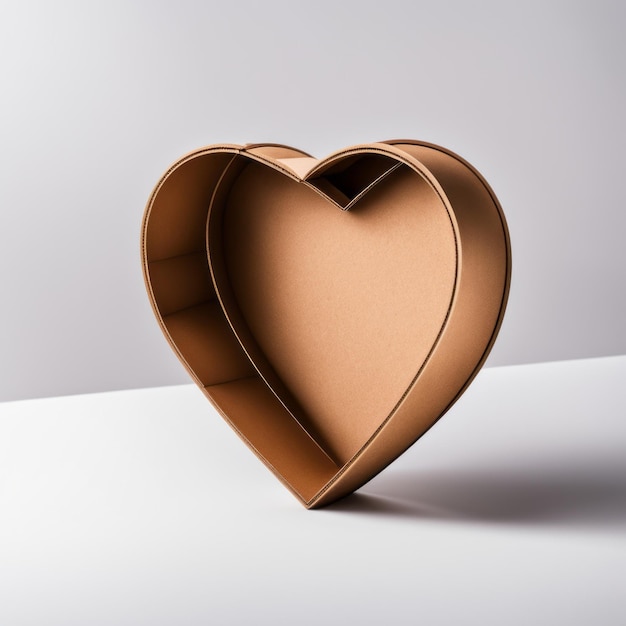 An Empty opened cardboard heart shaped box against white background