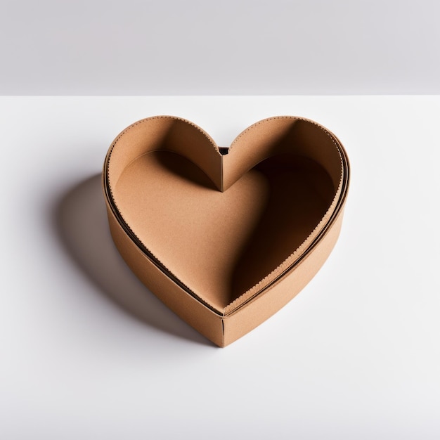 An Empty opened cardboard heart shaped box against white background