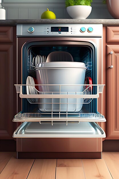Фото Пустая открытая посудомоечная машина на кухне