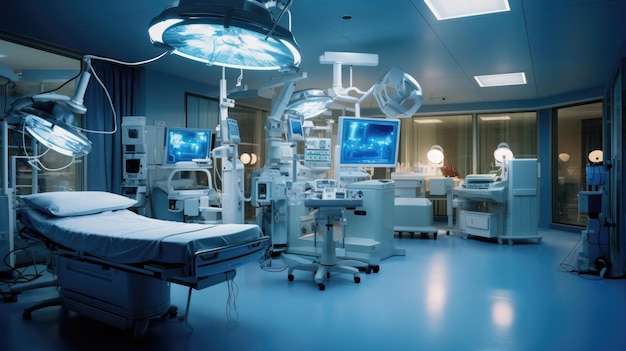 Empty operating room with medical equipment