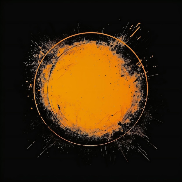 Empty orange grunge style circle design element flat style on black background