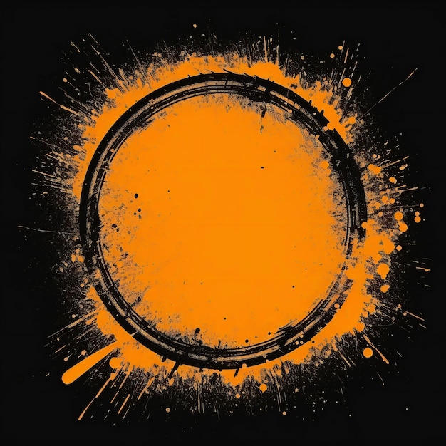 Photo empty orange grunge style circle design element flat style on black background