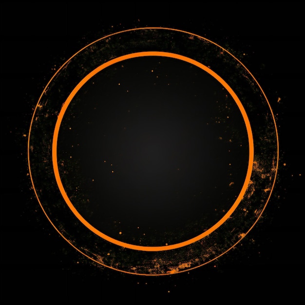 Empty orange grunge style circle design element flat style on black background