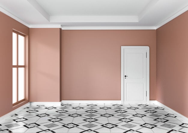 Empty orange room interior design 3d rendering