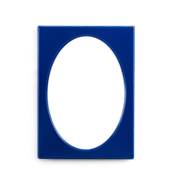 Cornice per foto blu ovale vuota isolata su sfondo bianco
