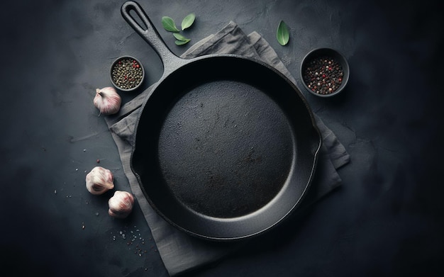 Empty pan placed on black background Frying pan Flat pan