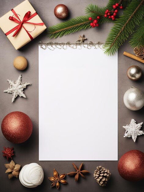 Photo empty paper blank for christmas or new year greeting card gift boxes holiday decorations on golden