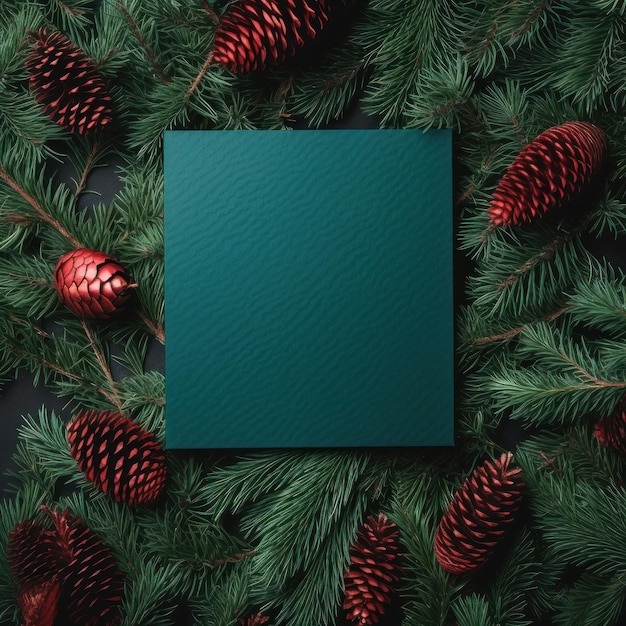 Empty paper on Christmas green background with fir Illustration AI GenerativexA
