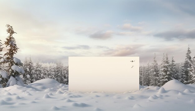 사진 소나무와 함께 눈  ⁇ 인 풍경에 누워있는 빈 종이 포스트카드 중간  ⁇  울트라 세부