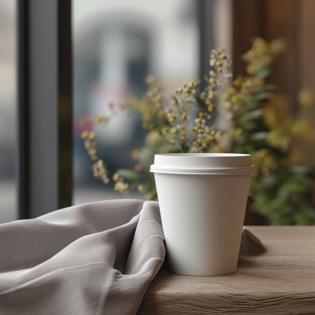 an empty paper white cup in home
