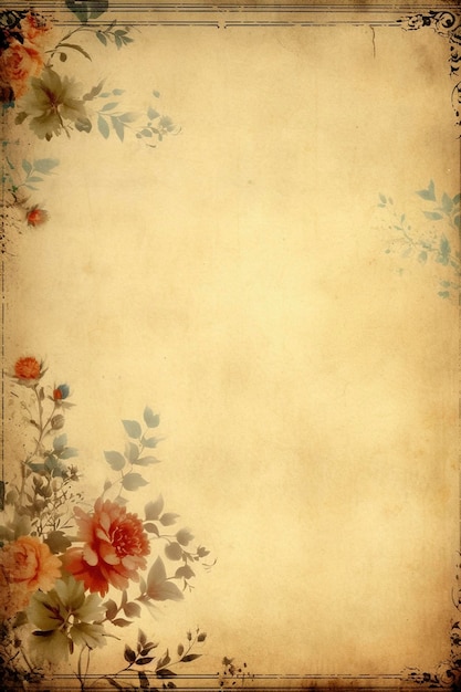 写真 生成 ai で作成された花のフレームが付いた空の羊皮紙のページ