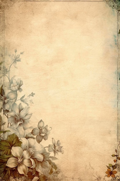 Empty parchment page with floral frame created with generative AI