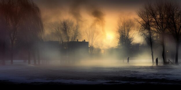 empty park and mist