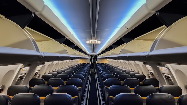 Empty passenger airplane seats in the cabin