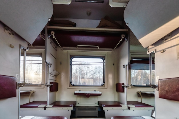 Empty passenger compartment in a moving train