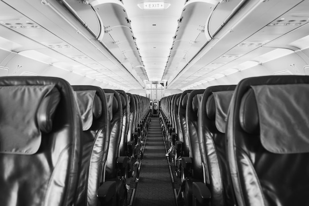 Empty passenger seats in the cabin