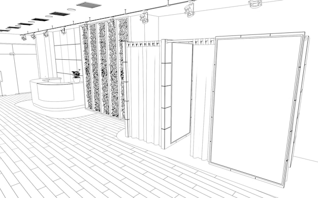 контурная визуализация пустого павильона 3-мерная иллюстрация эскиз контура