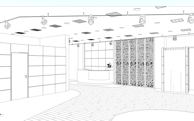 empty pavilion contour visualization 3D illustration sketch outline