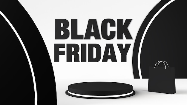 Foto piedistallo vuoto per il black friday con shopping bag. illustrazione 3d.