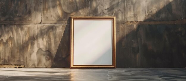 Empty photo frame on a cement wall and floor placeholder