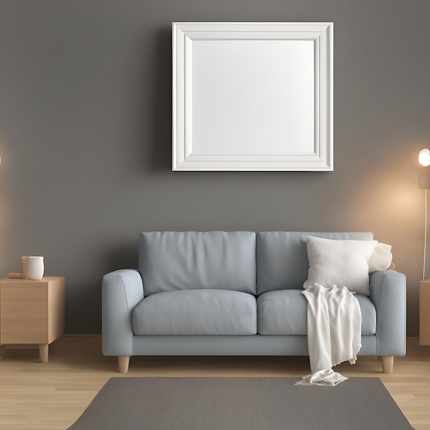 Empty photo frame in the living room with sofa