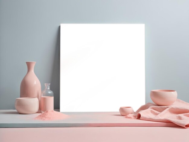 Empty photo frame mockup with pastel background