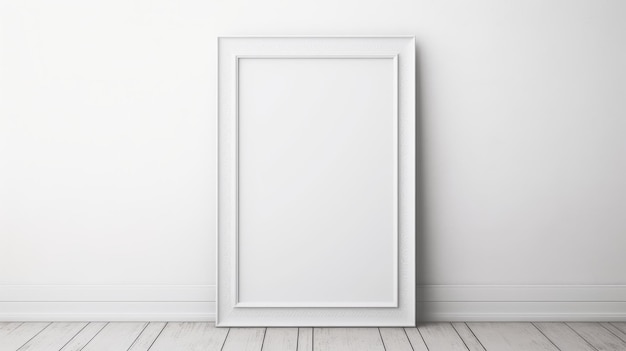 An empty photo frame positioned on a spectral white wall AI generated illustration