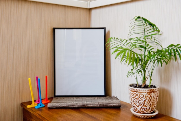 Empty photo frame template on a table